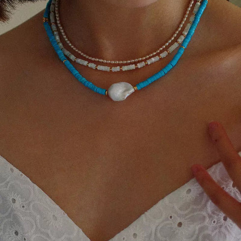 Large Baroque Pearl Turquoise Necklace